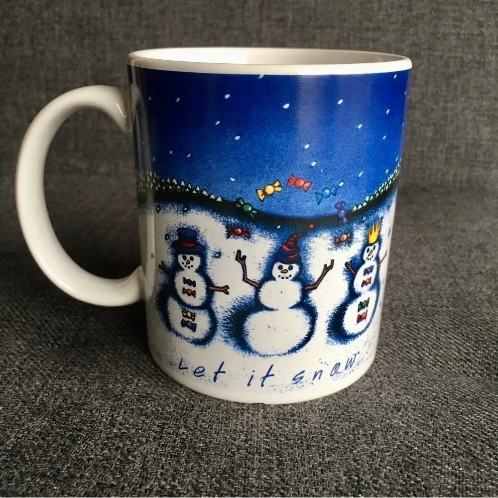Lindt Chocolates “Let It Snow” Snowman Coffee Mug, Blue, White, 11 oz